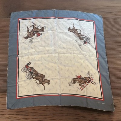 VINTAGE CELINE PARIS 100% SILK SCARF-HORSE RACING/LOGO