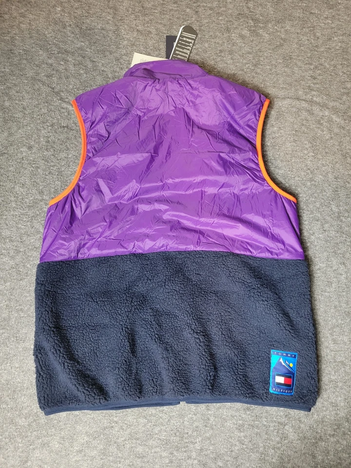 Antigo Colete Masculino Tommy Hilfiger Tamanho S Primaloft Quebra-Vento Reversível Azul Novo - Imagem 2 de 4