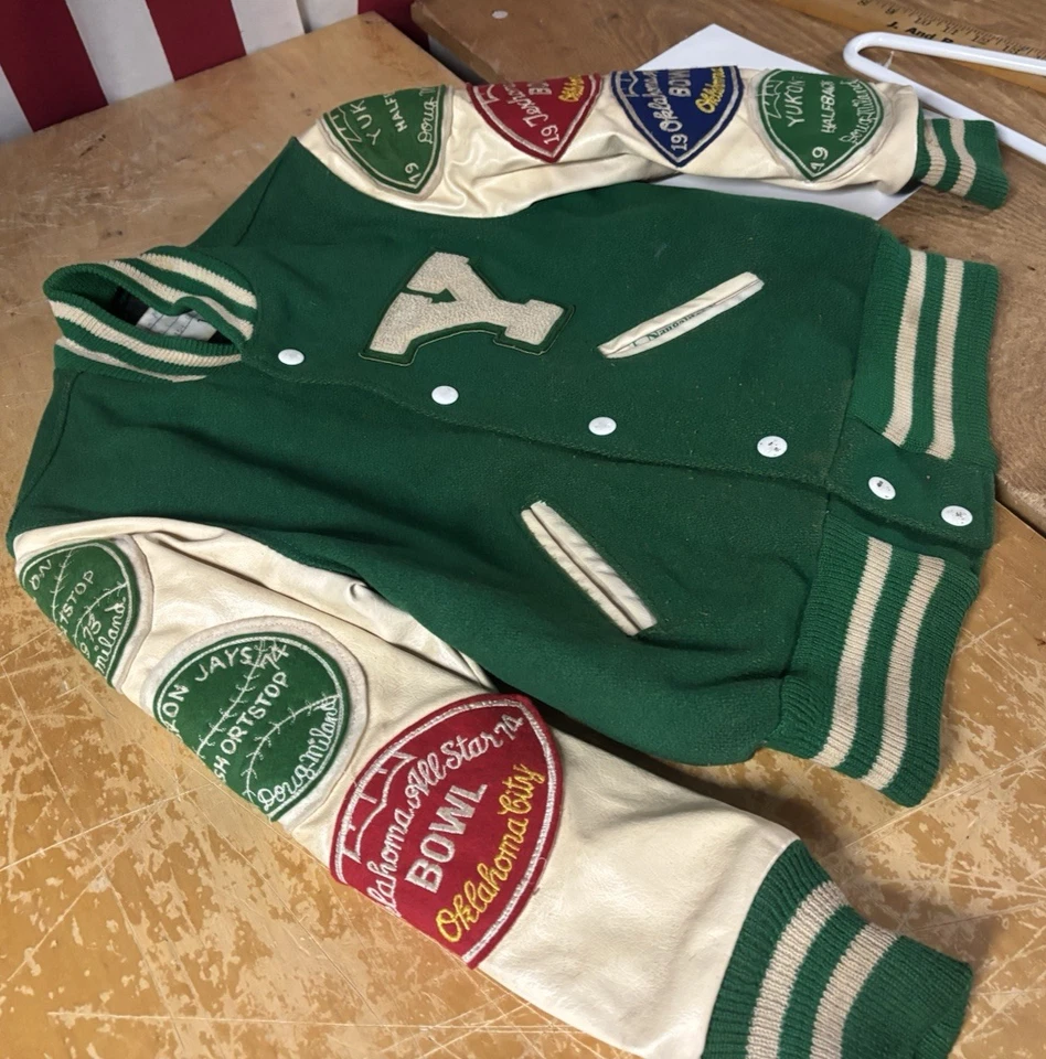 Vtg 70s Varsity Lettermans Jacket Green Y Youth Boys 12 (Women X-Small) Patches - Image 2 of 4