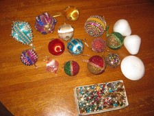 Lot of 14 Vintage Sequin Christmas Ornaments Box of Sequins, Pins, Jewels