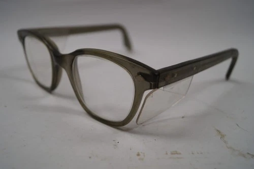 Safety Glasses Full Frame Clear Lens Smoke Gray Frame Vintage 1960s-1970s E231