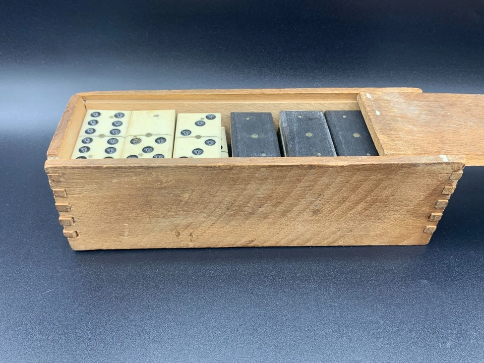 Antique Prisoners of War POW Hand Carved Dominoes Brass Pin Full Set 28 Pieces - Image 3 of 4