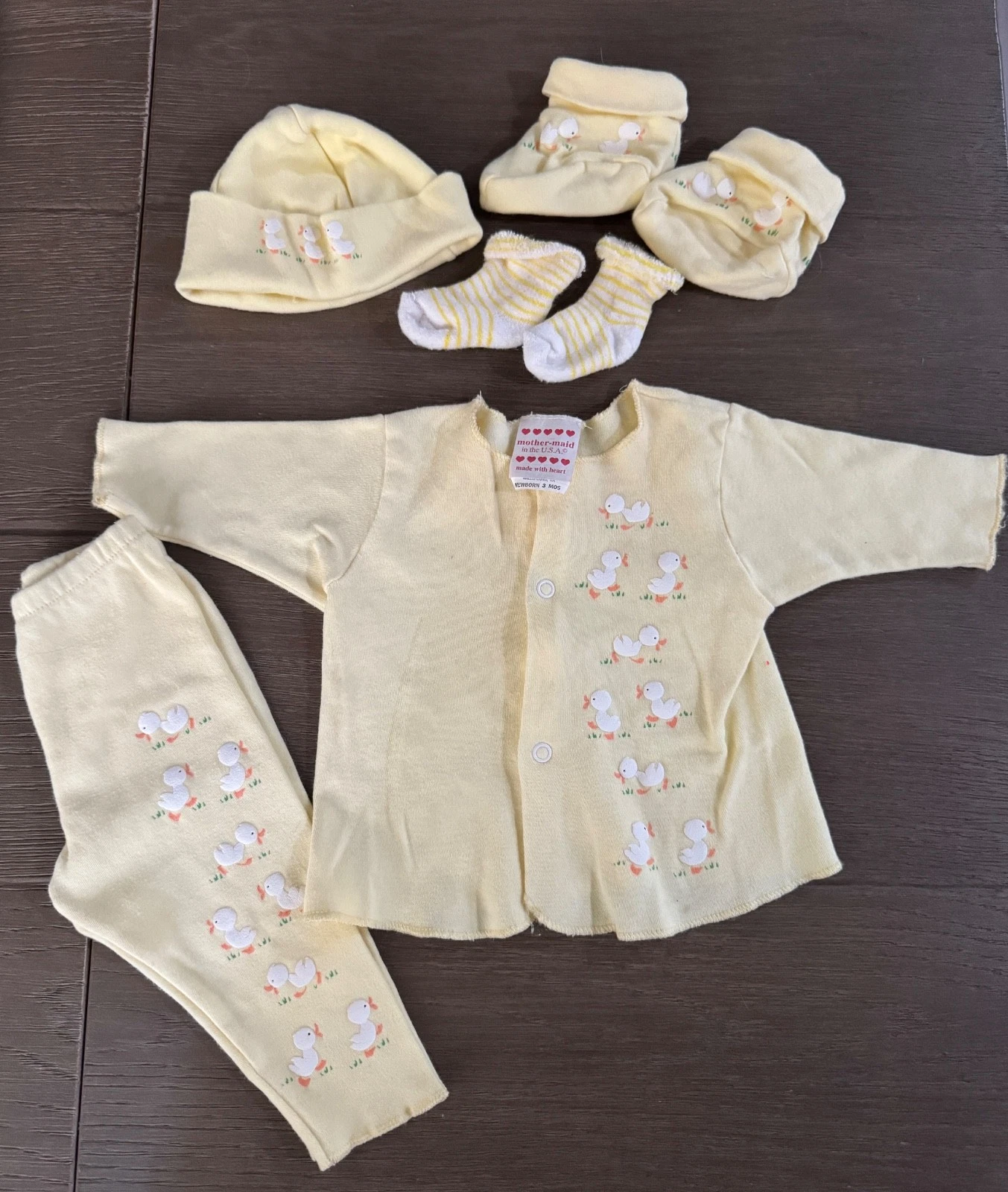 Vintage baby clothes mother maid cotton 5 piece set Ducks size NB - 3 months
