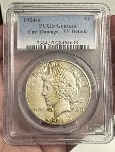 1924-S $1 Peace Dollar with XF Details, 90% Silver  (Ref. 4638)