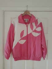 Vintage Shell Suit Jacket Pink White Size Small Retro 80s