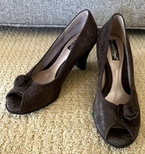 BEAUTIFEEL Brown Heels Sz 38 Suede Peep Toe "Glasgow" Sz 7.5