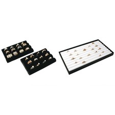 Faux Leather Tray w/ White Ring Display Insert  Velvet Jewelry Pads Kit 4 Pcs