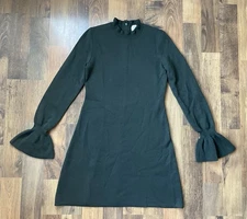 WILFRED Aritzia Merino Wool Green Sweater Dress Bell Sleeve Structured Dress