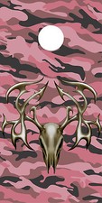 Pink Camouflage Tribal Deer Skull hunting girl Cornhole board game decal wraps