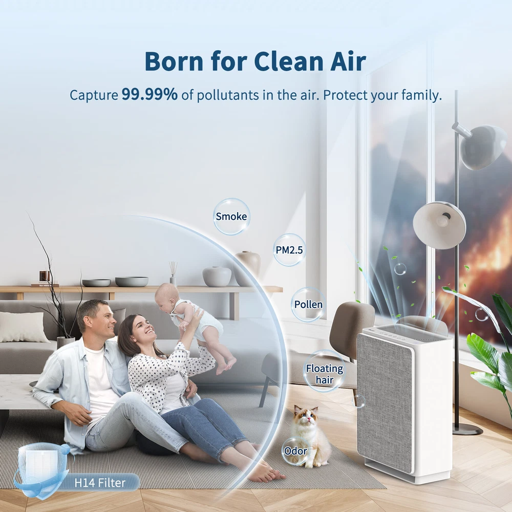 Air Purifier for Large Rooms 2160 Sq Ft H14 HEPA Filter 5 Stage Filtration Auto