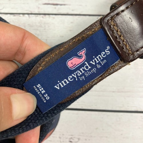 Vineyard Vines amerikanische Flagge Gürtel Herren 30 italienisches Leder Messingschnalle adrett - Bild 4 von 5