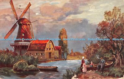 R356227 Ernest Nister London Serie 182 E P Dutton 1909 Windmühle Boote Fluss Pai