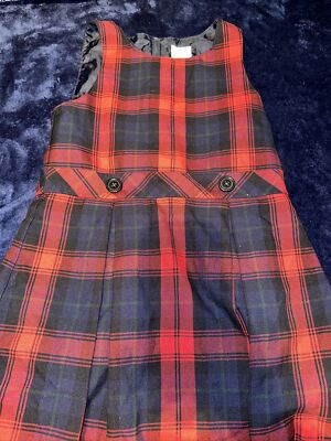 Lands End Tartan Plaid Red Navy Blue School Uniform Jumper Dress