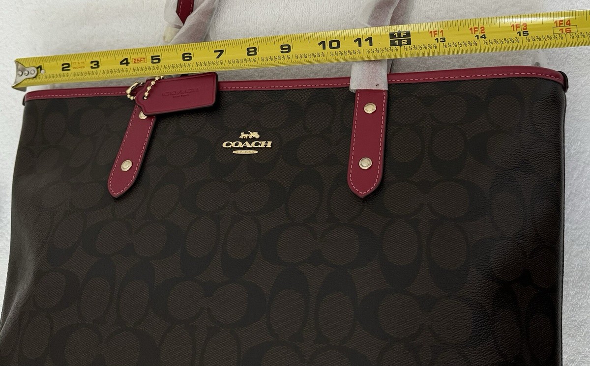 COACH Signature City Zip Tote Brown / Red Leather Shoulder COACH Signature City Zip Tote Brown / Red Leather Shoulder