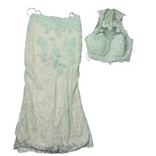 JVN by Jovani Dress Set Women’s 0 Green Skirt w/ Top Embellished Lace Maxi Prom