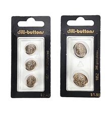 Vintage 2 Cards DILL-BUTTONS 24K Gold Plated Shank Embossed Oval Buttons 5 pcs