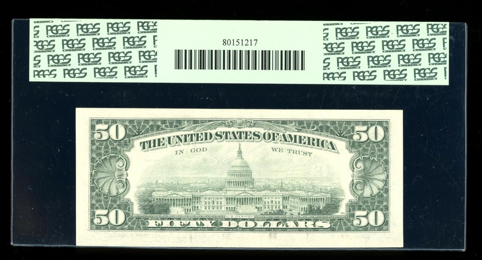 DBR 1990 $50 FRN Richmond Gem Fr. 2124-E PCGS 65 PPQ Serial E76340371A - Image 2 of 2