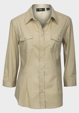 LADIES THREE QUARTER SLEEVED SHIRT BEIGE COTTON BLEND SIZE 20 NEW (376) SALE