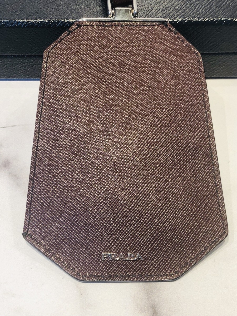 PRADA Black Maroon Leather Luggage Tag | eBay