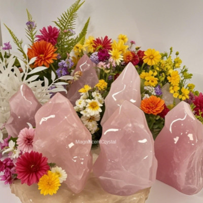 1pc Premium Rose Quartz Flames Pink Crystal Tower Home Decor Healing Energy Gift
