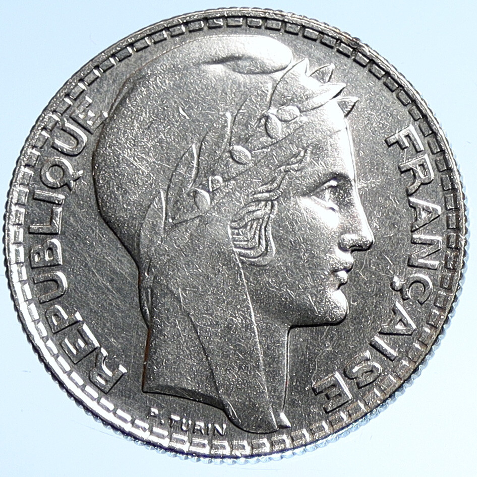 1930 FRANCE w Marianne FRENCH MOTTO Old VINTAGE Silver 10 Francs