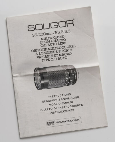 Istruzioni Soligor 35-200mm/F3,8-5,3 zoom multicoated + obiettivo automatico macro C/D  - Foto 1 di 2