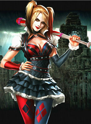 BATMAN ARKHAM KNIGHT HARLEY QUINN FIRE SCHWARZ Druck Poster Wandbild A4 +