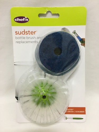 Chef'n Sudster Bottle Brush & Scrubber Replacements - 2 Pieces - 2011 New