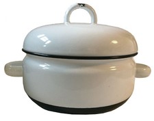 CARL AUBOCK White Enameled Steel Pot w Lid Culinar Ostovics Austria 1970s