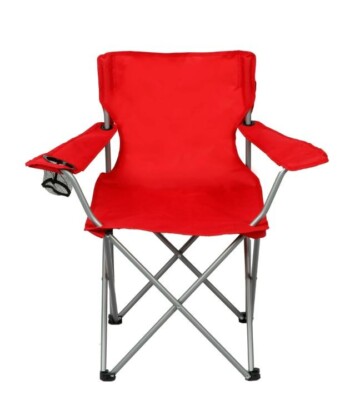NEW! Ozark Trail Basic Quad Folding Camp Chair with Cup Holder,  Bright Red