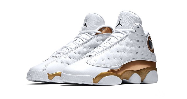 gold and white 13 jordans