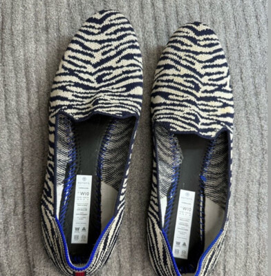 Rothy's The Loafer Zebra Black White Sz 10 Flats Shoes Red Stripe Blue  Retired