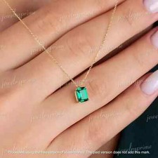 2Ct Green Emerald Solitaire Chain Pendant Necklace in 14K Yellow Gold Plated