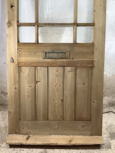 35 7/8"X 83 3/8" 1930s Exterior Glazed Stripped Pine Front Door Old Vestibule - Picture 3 of 12