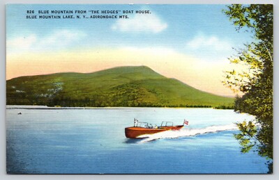 Speedboat on Blue Mountain Lake, New York Postcard NYI-039