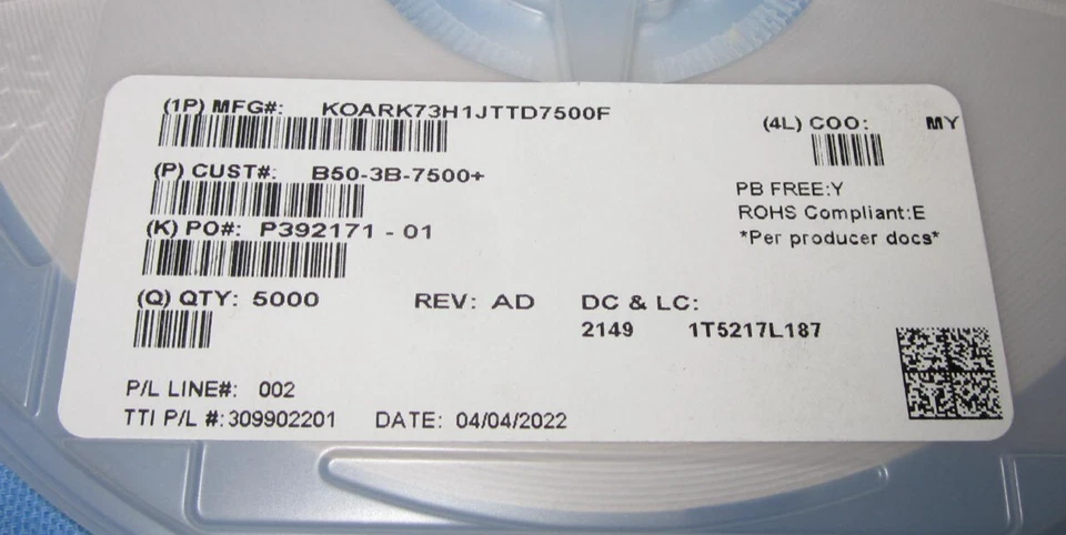 KOA Speer RK73H1JTTD7500F .. a Reel of 5000 - Image 3 of 4