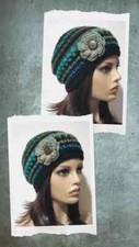 crochet handmade womans flower hat beanie puffs urban sky blue USA new