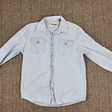 Wrangler Rugged Wear Chambray Shirt Mens M Long Sleeve Blue Western Work