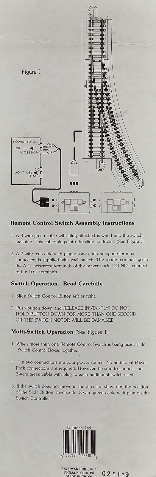 NEW Bachmman HO Scale E-Z Track Steel Remote Switch Left 44461 train