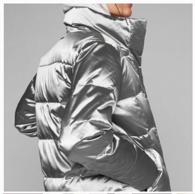 Athleta Silver Metallic Puffer Jacket 