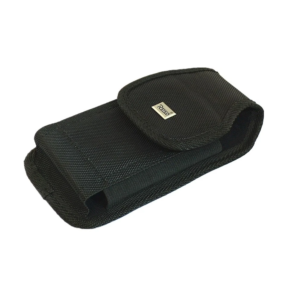 Funda resistente de nailon vertical negra Reiko gancho y bucle para teléfonos grandes Foto 4 de 4
