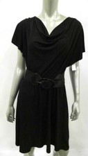 AGB Women Misses Stretch A-Line Dress SZ S Black Solid Short Sleeve 