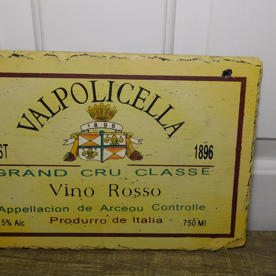 Valpolicella Vino Rosso Red Wine 1896 Italy 12" x 8" Slate Sign Bar Advertising - Image 3 of 4