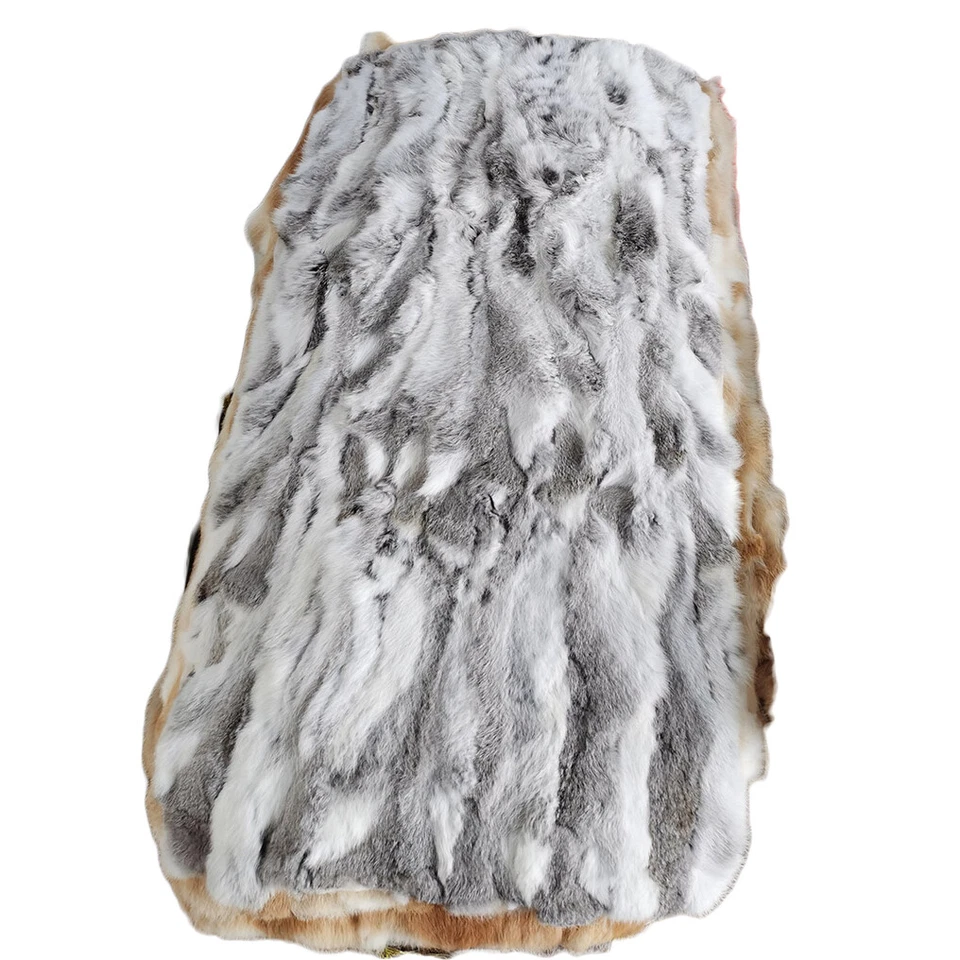 Natural Rabbit Fur Patchwork Leather Fluffy Soft Furry Sheet for DIY Blanket Rug - Image 3 of 4