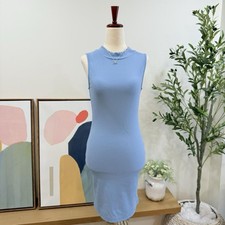 francesca's Blue Ribbed Knit Mock Neck Sleeveless Bodycon Short Dress S