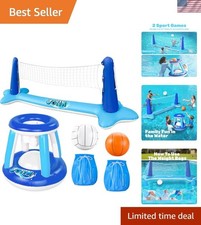 Inflatable Volleyball Net  Basketball Hoops Pool Float Set; Balls Included f...