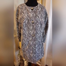 CABI L Black White Ponte Knit Chevron Blazer Jacket Longline Y2K Minimalist