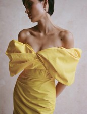 Rachel Gilbert Xavier Dress Sz 3 / AU 14 / US 10 Gown Midi Yellow Off Shoulder