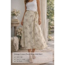 Vintage Floral Wrap Skirt Cottagecore Prairie Midi Rayon S12 Romantic Garden