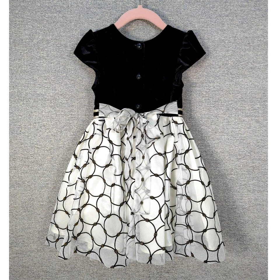 Vestido Jona Michelle Terciopelo Negro y Tul Blanco Talla 3T Foto 3 de 4